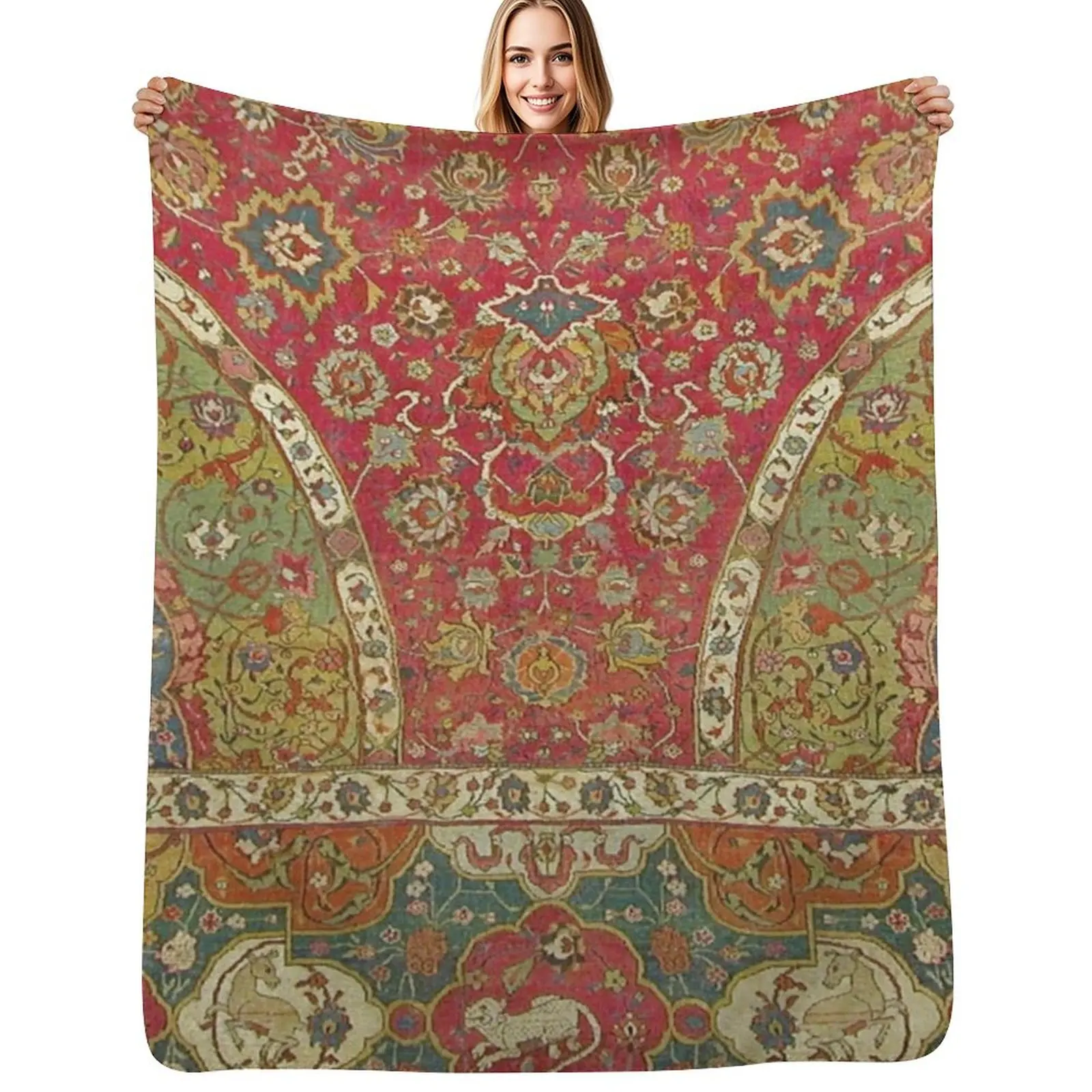 

Antique Kilim 8 Throw Blanket Travel Size Cozy Blanket for Plane Train