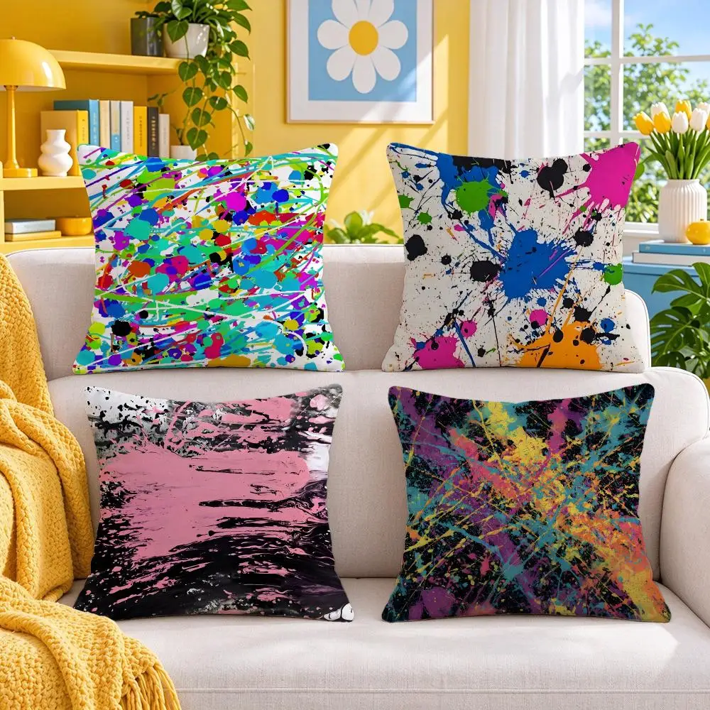 artist Jackson Pollock Art Cushion Cover Throw Pillow Short Plush Fresh Bright Cushion for Bedroom Sofa Ornament Present Gift