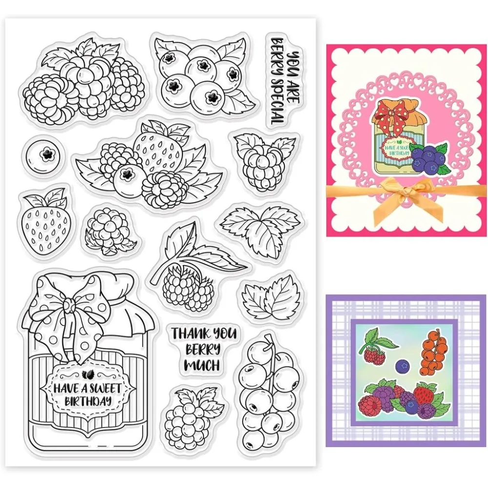 1Sheet Fruit Clear Stamps Berry Raspberry Leaves Transparent Stamps for DIY Scrapbooking Photo Album Decorative 6.3x4.3Inch