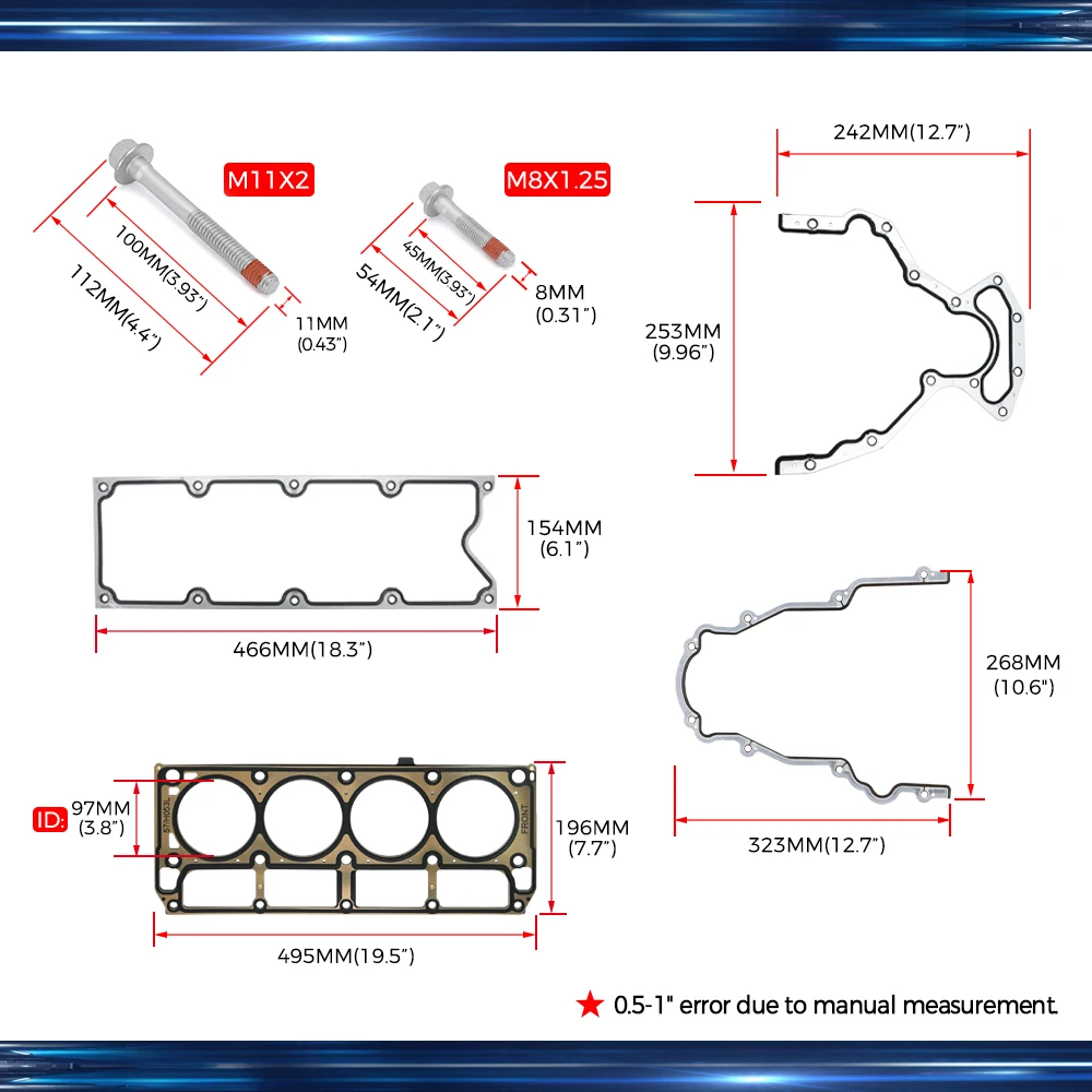 Cylinder Head Gasket Full Set with Head Bolts ES72220 For 2004-2014 Chevy Silverado Tahoe GMC Sierra Yukon Envoy Buick 4.8L 5.3L