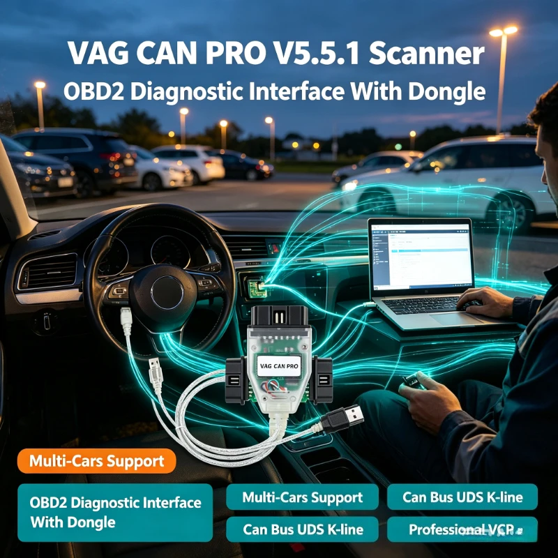 VAG CAN PRO V5.5.1 VCP Scanner OBD2 Diagnostic Interface With Dongle CAN BUS UDS K‑line For Multi‑Cars
