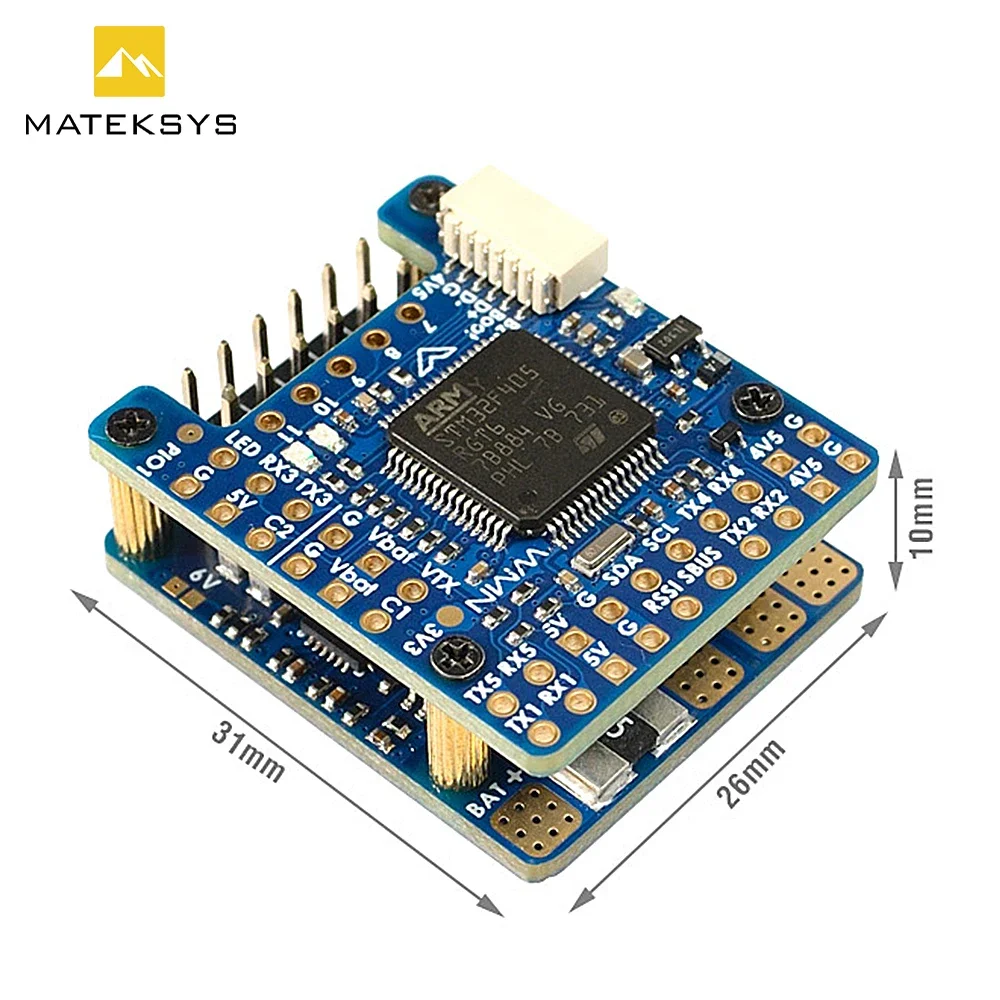 MATEKSYS F405-WMN F405 Flight Controller with Baro OSD Blackbox 132A Current Sense 2-6S LIPO 22X22mm for RC Multirotor Airplanes