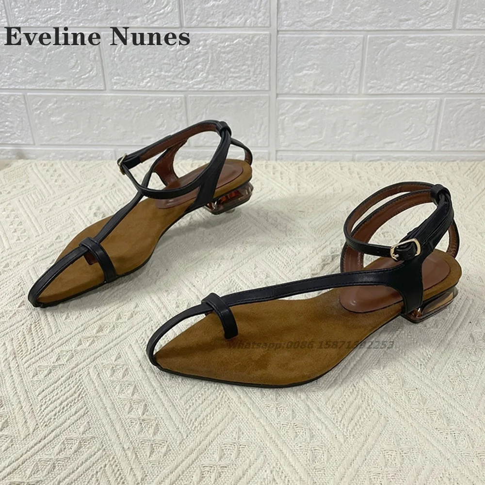 

Retro Narrow Band Vacation Rome Shoes Clip Toe Strange Style Sandals One Word Buckle Side Air Slingback Patchwork Bicolor Shoes