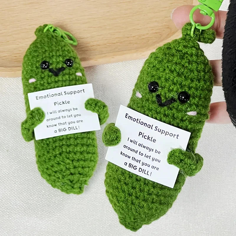 2/1pcs Handmade Emotional Cucumber Cute Handwoven Ornaments Funny Crochet Positive Energy Potato Support Pickles with Card Gift