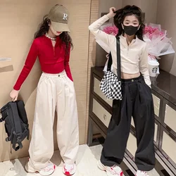 Girls Spring Autumn Summer Wide Leg Pants 8-16 Years Girls Sports Trendy Slim Fitting Sweatpants Children Pants