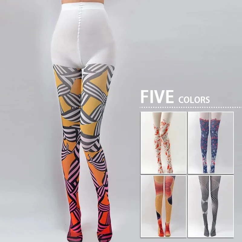 Women Newest Tights Harajuku Lolita Tattoo Pantyhose Cute Carp Gradient Pattern Stockings Women Style Pantyhoses