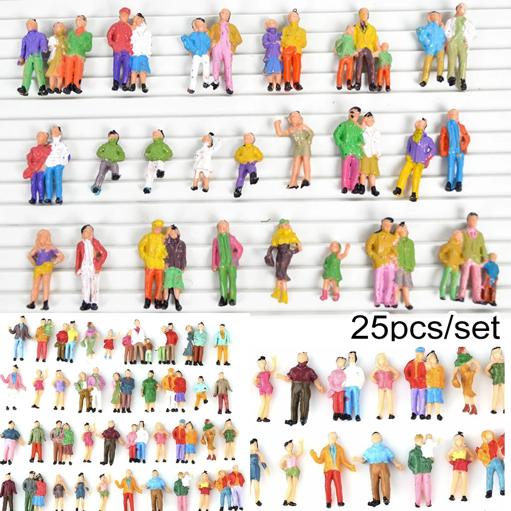 25 Pack 1:87 Scale Model Railway Mixed Painted Passengers Plastic People Figures DIY Character Mixed Color Pose Kids Toys