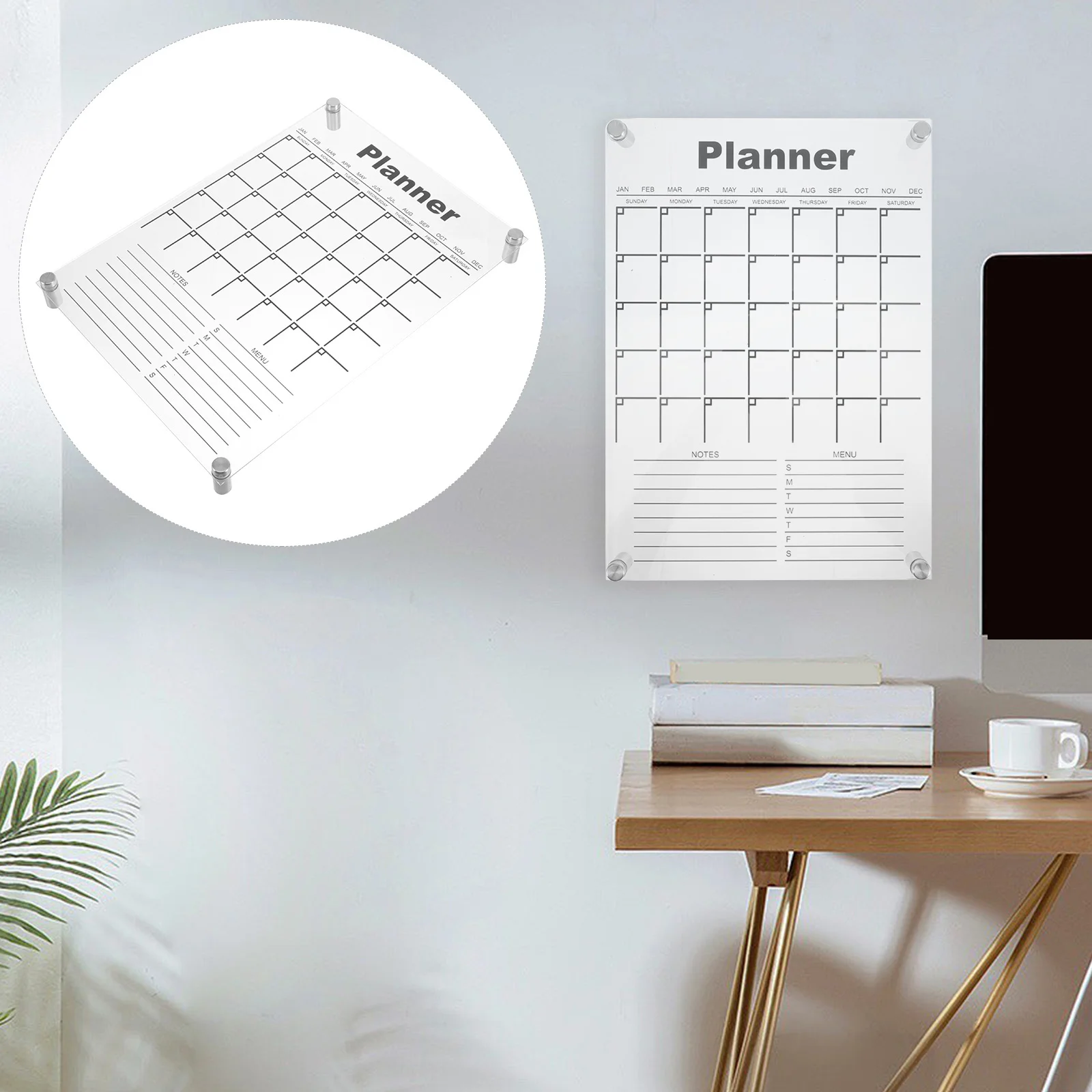 مجموعة واحدة من تقويم الحائط الأكريليك القابل لإعادة الاستخدام، لوحة رسائل شفافة مثبتة على الحائط لمخطط شهر المكتب المنزلي #2