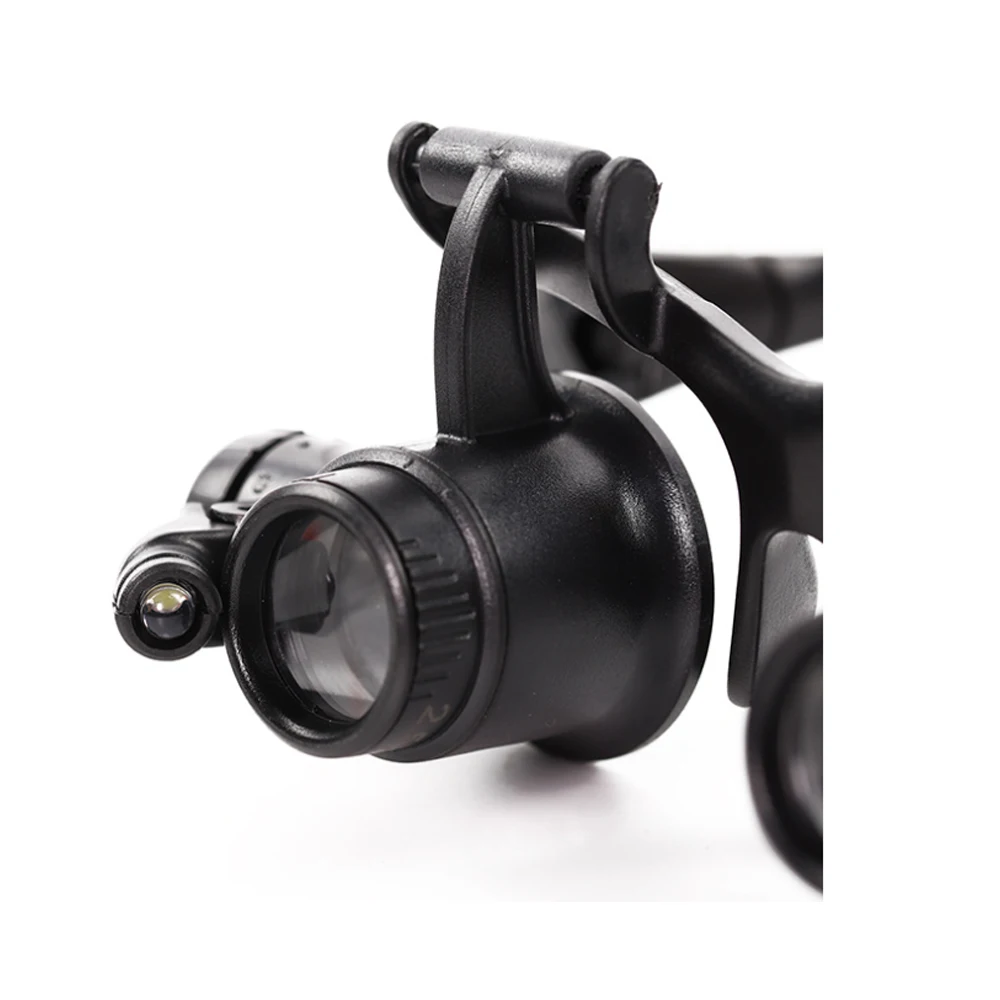 2.5X 4X 6X 8X 10X 15X 20X 25X مكبر تكبير عالي مثبت على الرأس مع أضواء LED زجاجية لإصلاح PCB