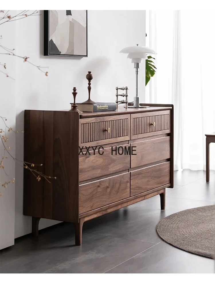 América do norte preto nogueira cômoda de seis gavetas armário de madeira maciça armário de armazenamento armário lateral nórdico parede do quarto