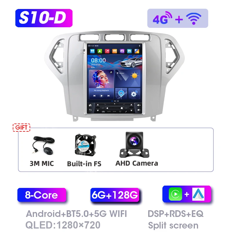 Srnubi Android Autoradio voor Ford Mondeo mk4 Galaxy A/C 2007-2010 Multimedia Video 2Din 9.7 "4G WIFI Carplay Auto Navigatie
