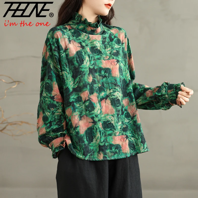 

THHONE Fashion Spring Woman Blouse Print Vintage Casual Elegant Long Sleeve Korean Blusa Mujer Camisas Women's Clothing Shirts
