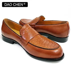 LUXURY BRAND MEN LOAFERS SHOES BROWN BLACK SNAKE PRINT CASUAL MEN DRESS SHOES OFFICE WEDDING PARTY LEATHER SHOES FOR MEN