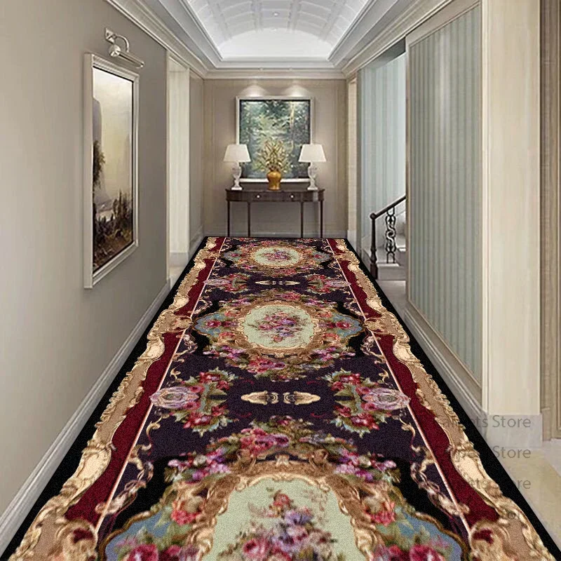 European Floral Hall Corridor Carpet Non-slip Washable Runner Stairway Rug Outdoors Aisle The Long Corridor Mat Customizable 카펫
