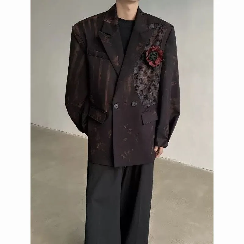 

Мужские пиджаки ручной работы в стиле граффити с декором из роз для осенне-зимних ночных клубов — ретро-тренд элитных костюмов