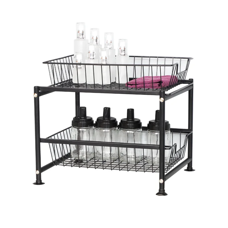 High quality 2-layer metal material household cabinet storage rack drawer cabinet storage rack