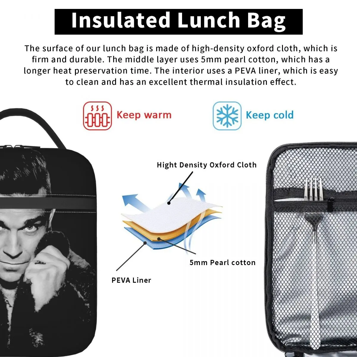 أكياس الغداء المعزولة من روبي ويليامز، حاوية غداء حرارية كبيرة، صندوق غداء، أكياس تخزين المواد الغذائية، نزهة الكلية #6