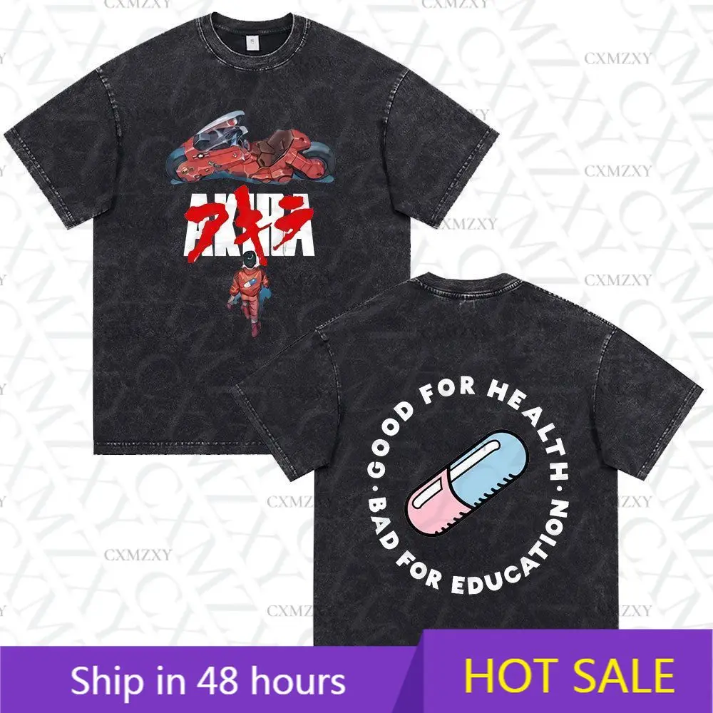 

AKIRA Vintage Washed High Street Hip Hop Loose T-Shirt 100% Cotton