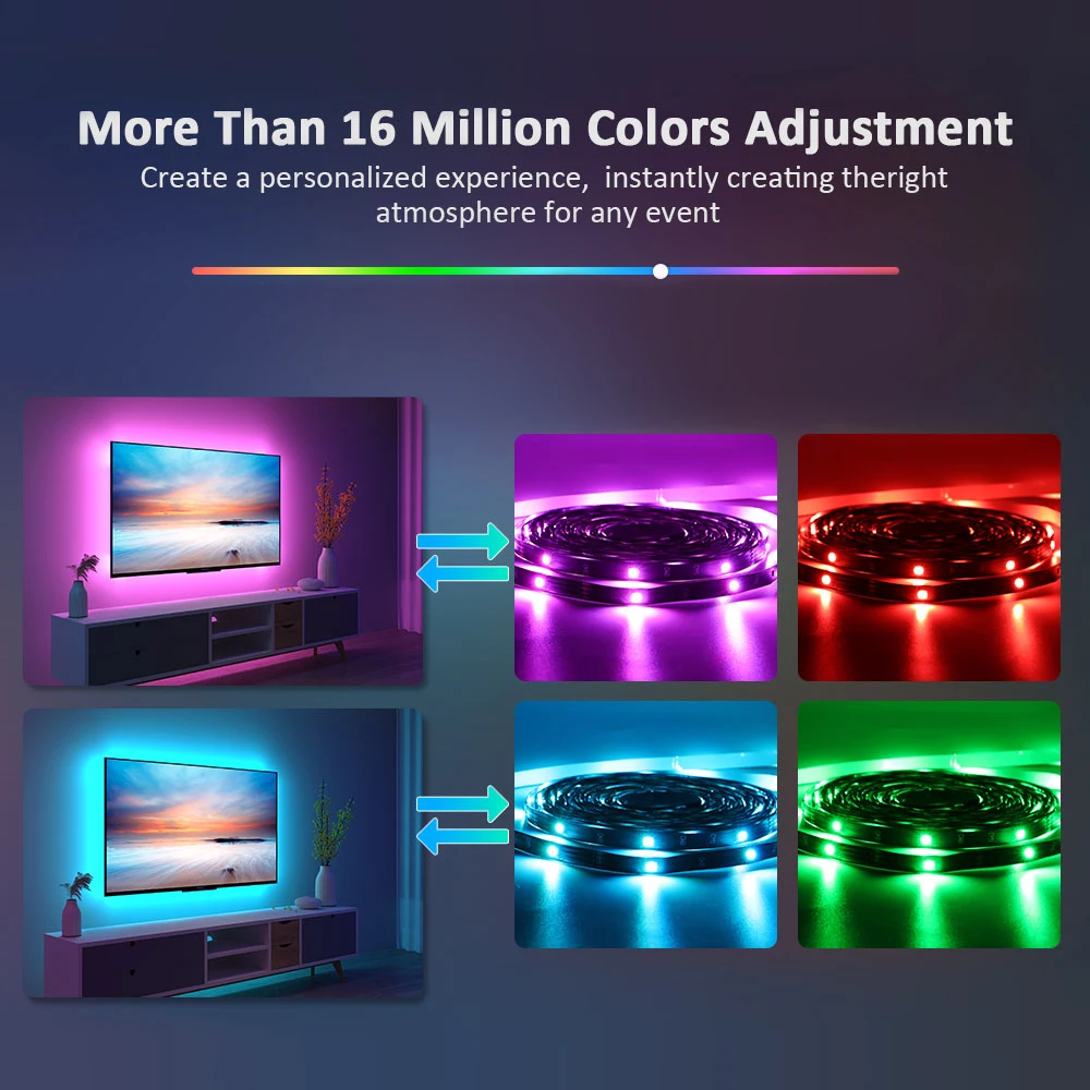 Nexillumi LED Strip Lights 1M-15M TV LED Backlight for 22 Inch-85 Inch TV RGB LED Strip USB Powered, APP Control Sync to Music