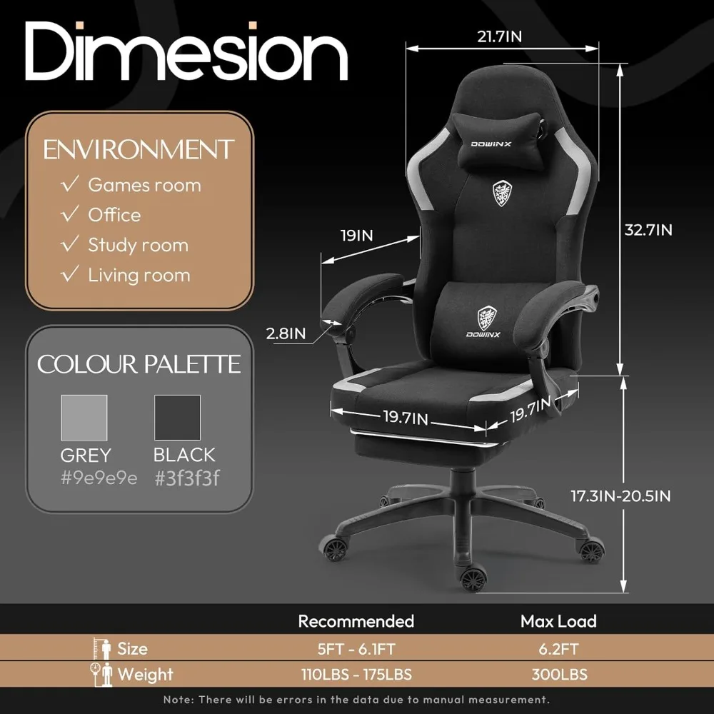 Fabric Gaming Chair with Pocket Spring Cushion,Breathable Computer Chair with Massage Lumbar Support and Footrest