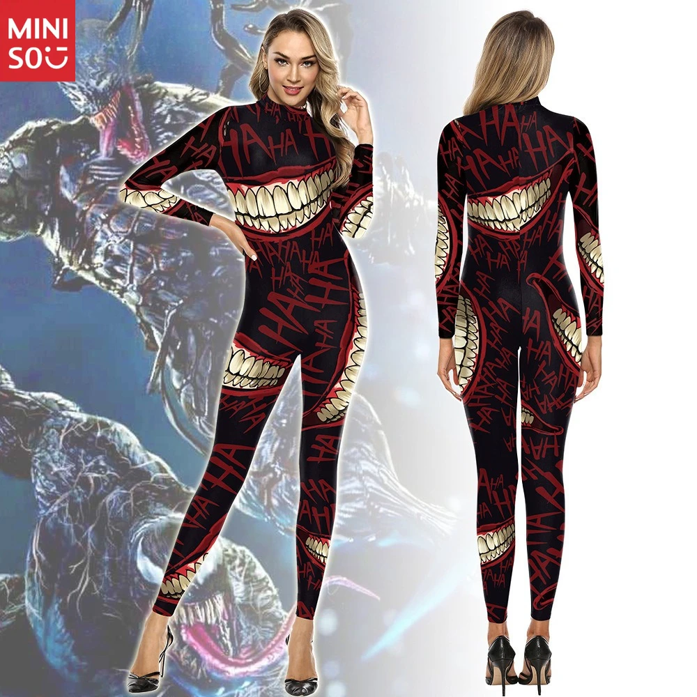 

Miniso Venom Graffiti Bodysuit 2025 | Digital Print Jumpsuit for Women, Halloween Cosplay Costume