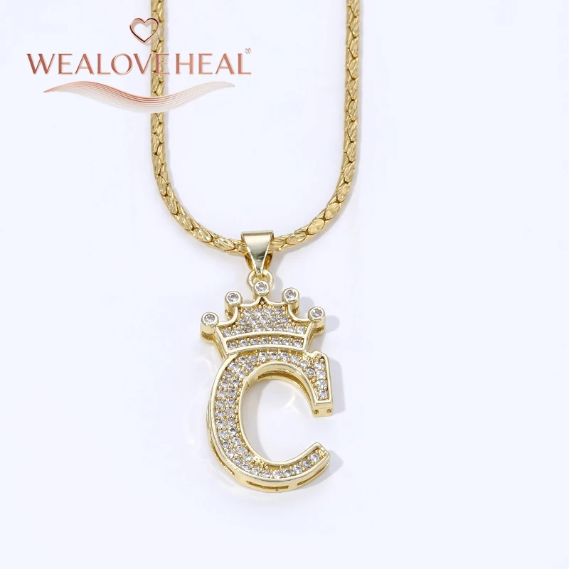 18K Vergoldete A-Z Kronen-Initial-Halskette, Iced Out CZ 26 Buchstaben-Anhänger-Kette, Personalisierter Hip-Hop-Schmuck Geschenk für Ihn und Sie – Detail 21