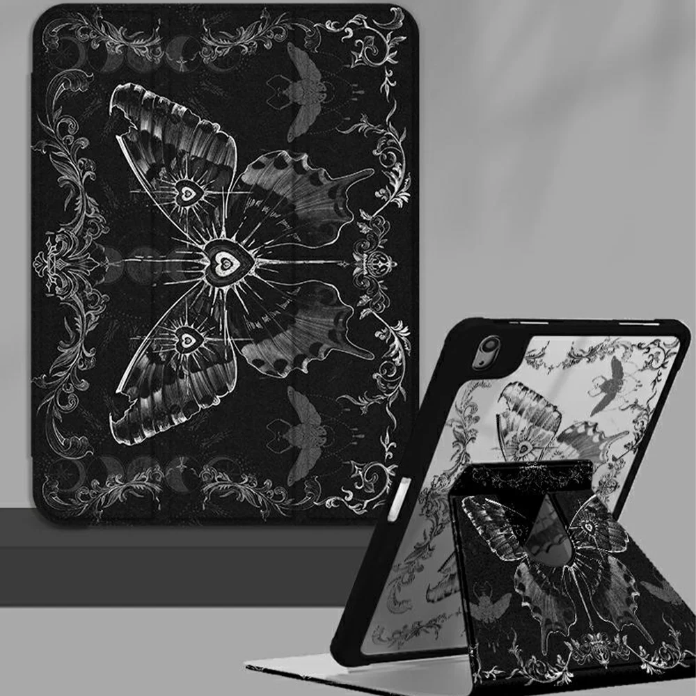 Ins Dark Angel Snake Butterfly Tri-Fold Cover For iPad Pro 13 11th M5 M4 12.9 A16 10 8 7 9th 10th Air 11 M2 M3 Mini Tablet Case