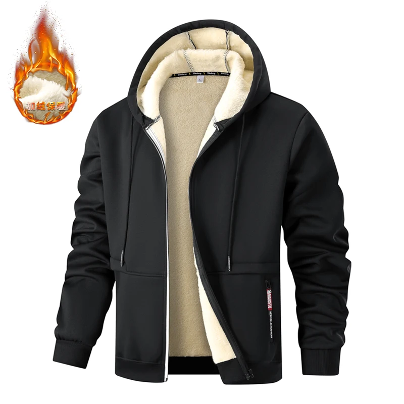 

Мужская толстовка из овечьего флиса на осень и зиму, спортивная одежда с капюшоном, повседневный кардиган и теплая куртка.