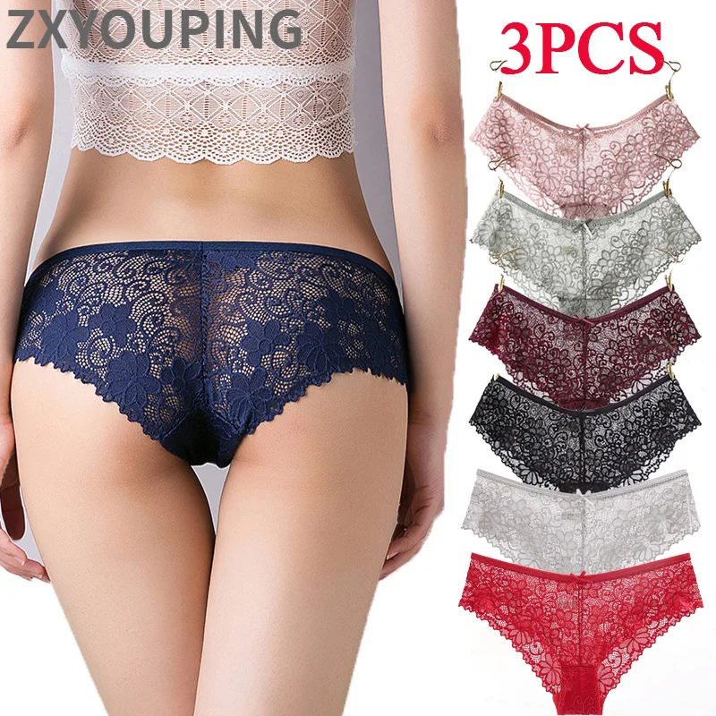 

3pcs Sexy Panty for Women Hollow Out Transparent Low Rise Lace Underwear M-XXL Plus Size Lingerie Sexy