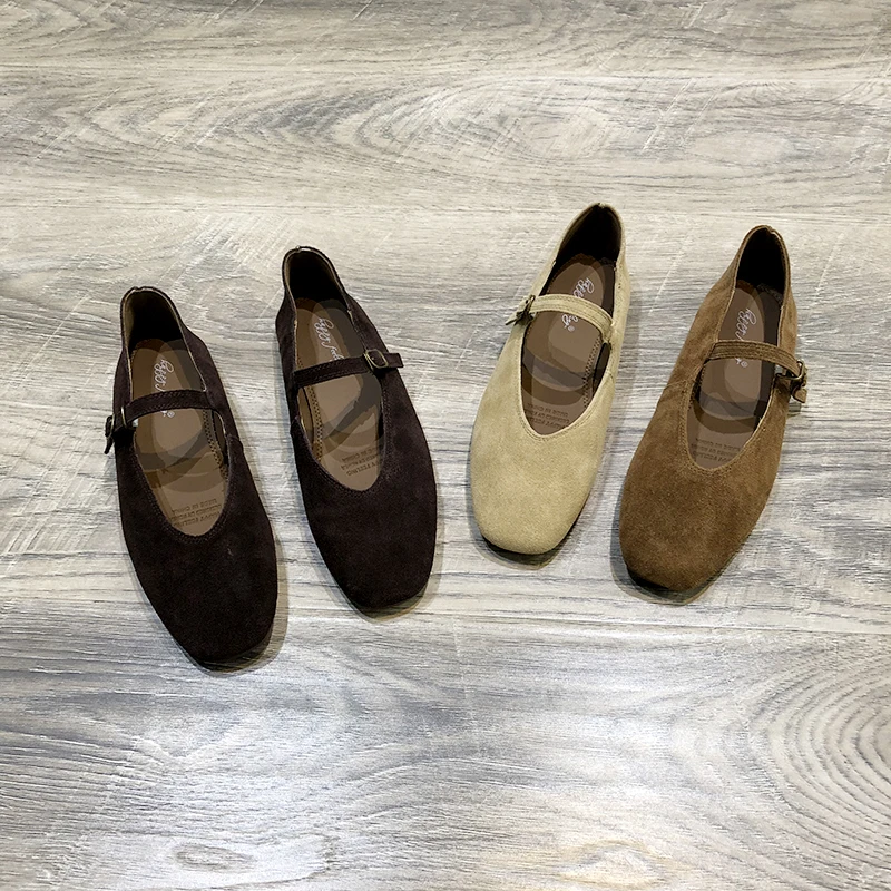 2024 Autumn Women Brown Kaiki Flat Shoes Fashion Round Toe Ladie Ballerinas Shoes Soft Flat Heel Outdoor Casual Mary Jane Shoes