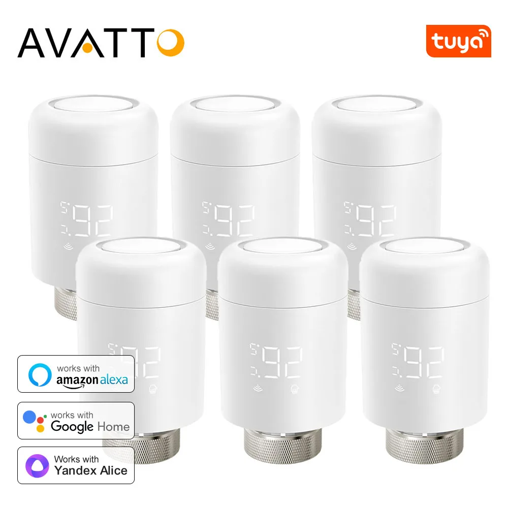 AVATTO Tuya 1-6PCS Wifi TRV Radiator Actuator Valve Thermostatic Radiator Valve Temperature Controller Support Alexa Google Home