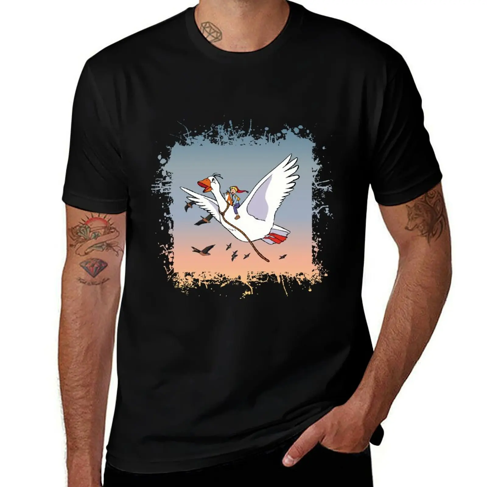 

Nils Holgerson flying T-Shirt cute tops graphic t shirt vintage korean fashion basketball graphic tees men clothing