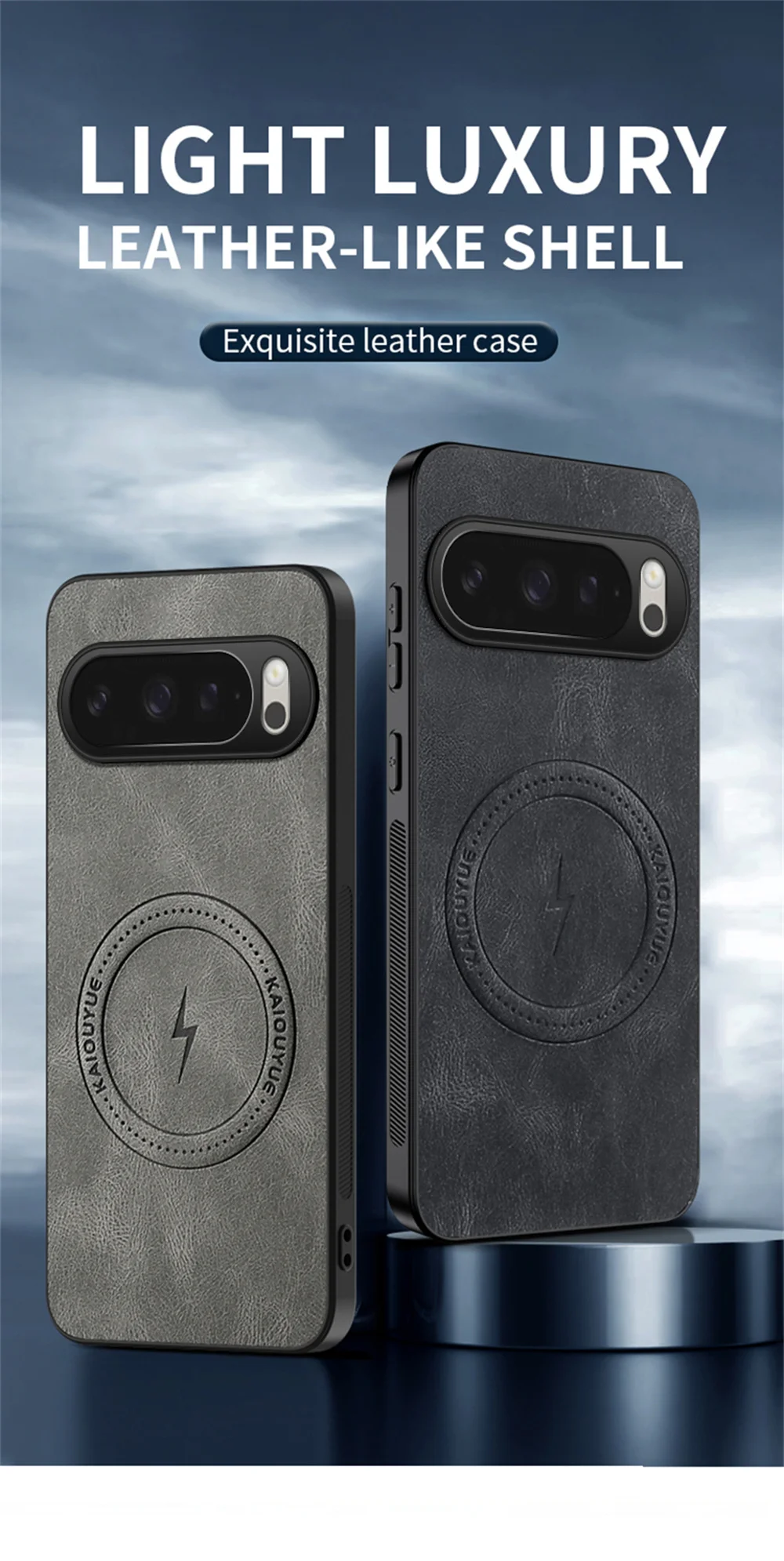 Luxuriöse, klassische Handyhülle aus Leder mit Magnetverschluss für Google Pixel 10, 9, 11 Pro XL, 9A, 8A, 8, 7, 7A, 6, 6A, kompatibel mit MagSafe und kabellosem Laden. – Detail 1