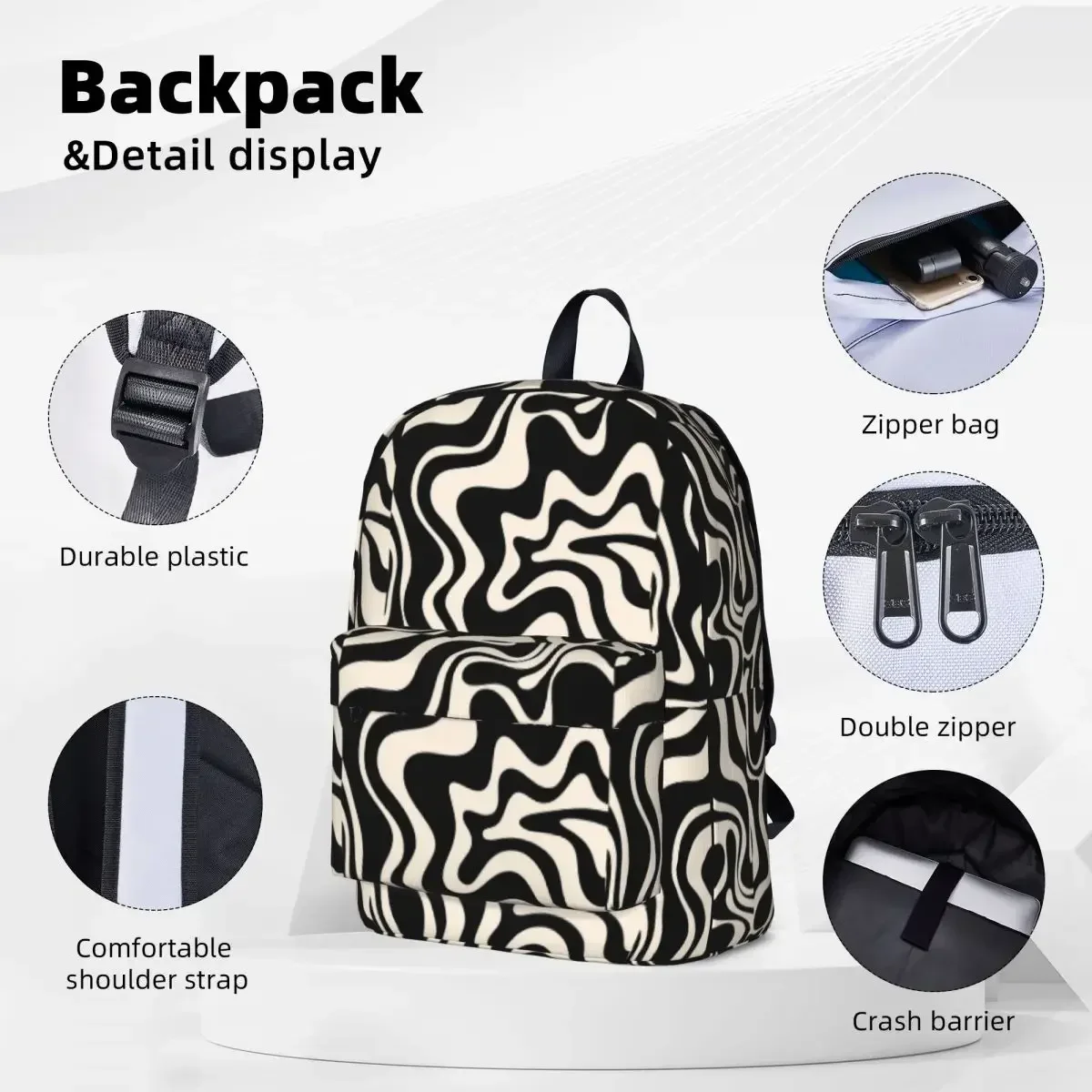 Retro Liquid Swirl Abstract Pattern Backpacks Large Capacity Student Book bag Shoulder Bag Laptop Rucksack Casual Travel