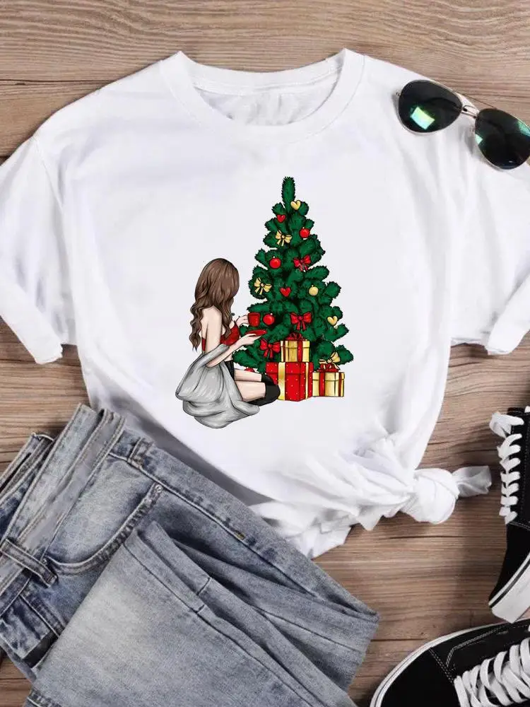 Avocado Funny Cartoon Clothing Fashion 2025New Year T-shirts Merry Christmas Women Holiday Shirt Print T Top Graphic T Tee