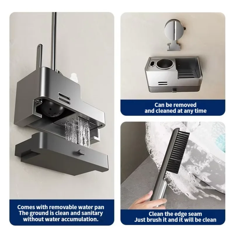 Wall-Mounted Bathroom Storage Rack With Suction Cup Toilet Brush No Drilling Required - New Toilet Brush For Spotless Cleaning