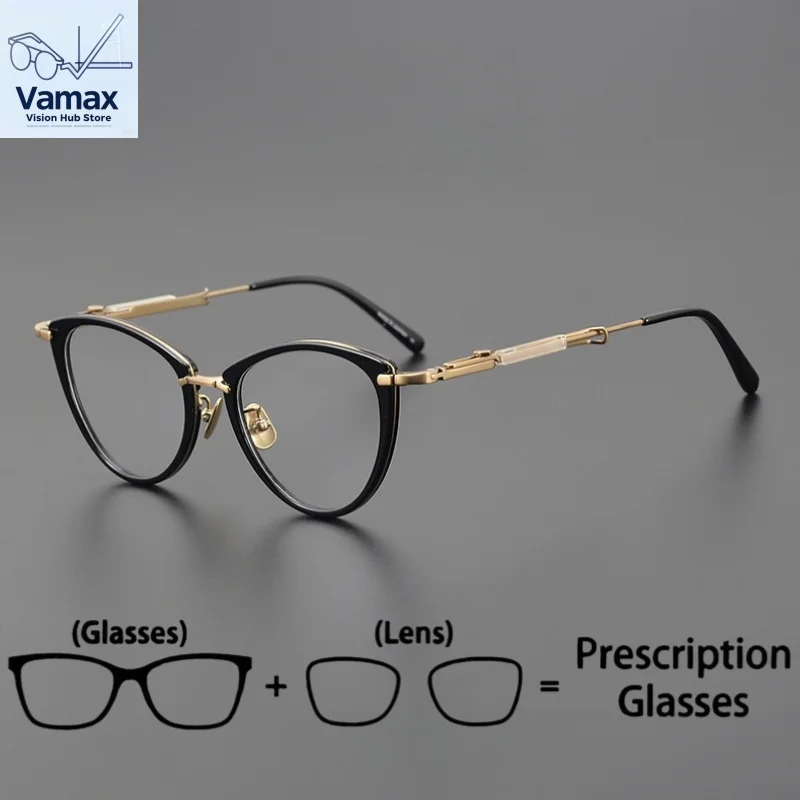 

Fashionable Cat Eye Pure Titanium Prescription Glasses Classic Anti Blue Ray Myopia Eyeglass Women Eyewear