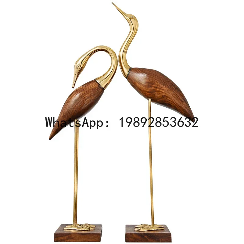 U2  Wooden Pot Ornament Crane Bird Swan Simulation Animal Sculpture Brass Metal Sculpture Home Decoration Decorative Figurines