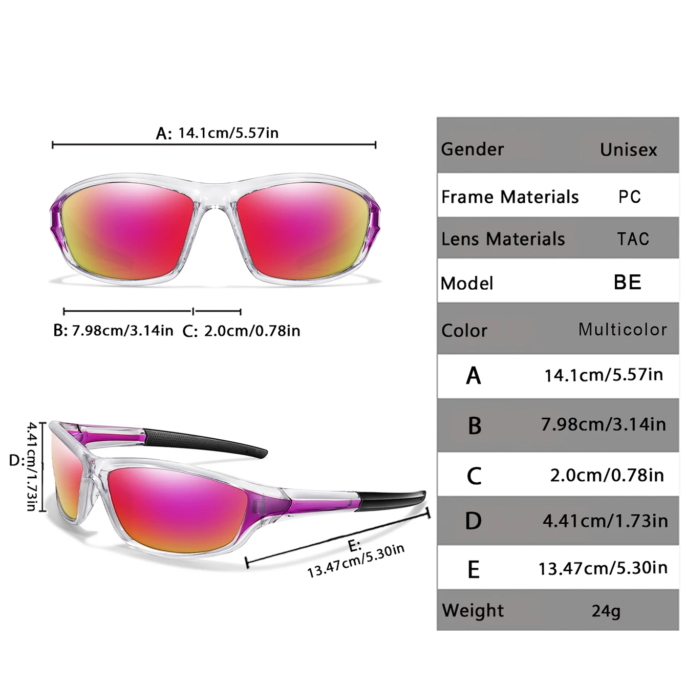 Colorful Frame Polarized UV400 Sunglasses Unisex, Sports Goggles for Cycling Driving Hiking Camping Travel
