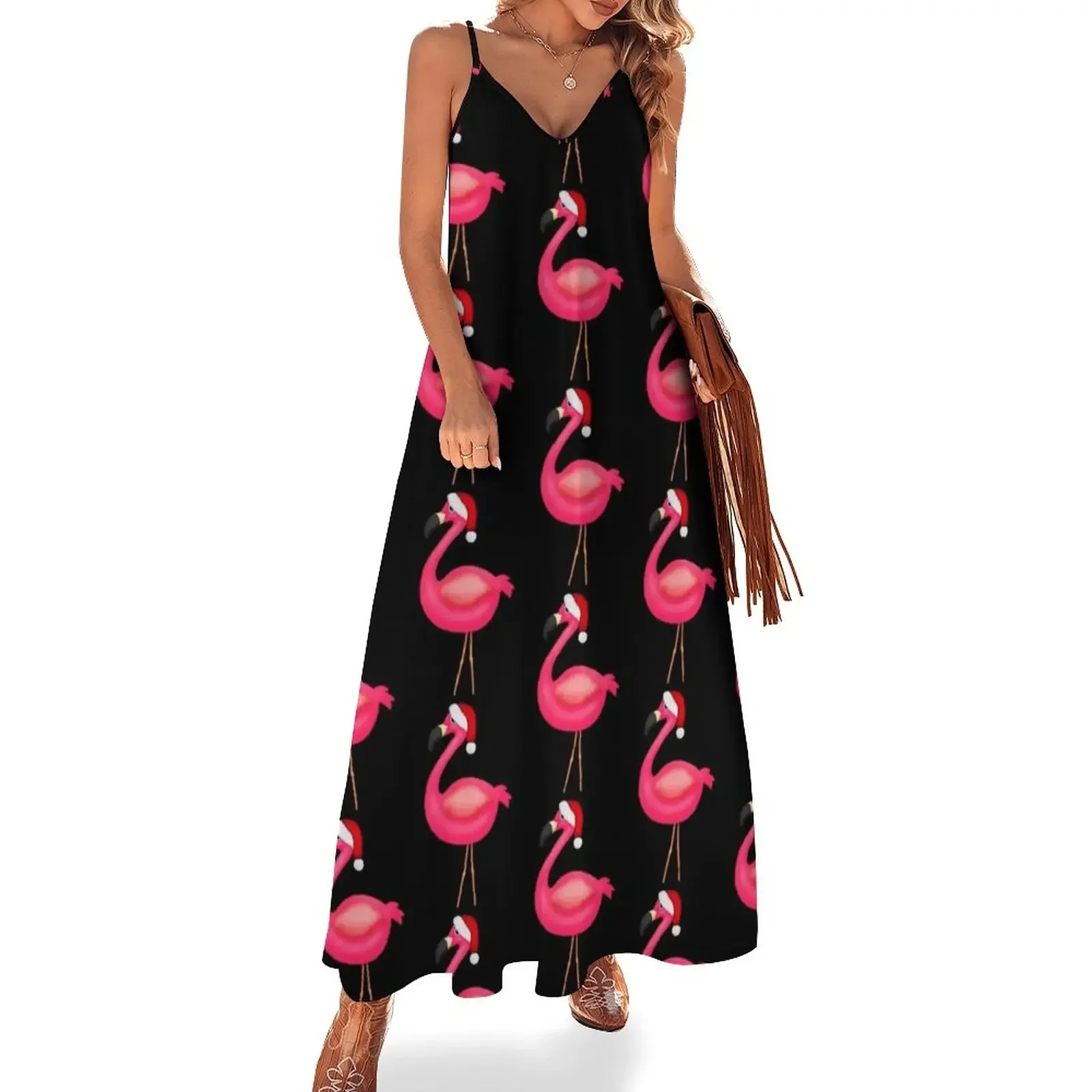 

Pink Flamingo Christmas Sleeveless Dress Clothing female Female dress