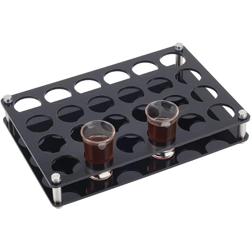 24 Shot Glass Tray Holder Black Bar Acrylic Shot Glasses Holders Wine Glass Cup Serving Tray Cups Organizer Shot Glass Display