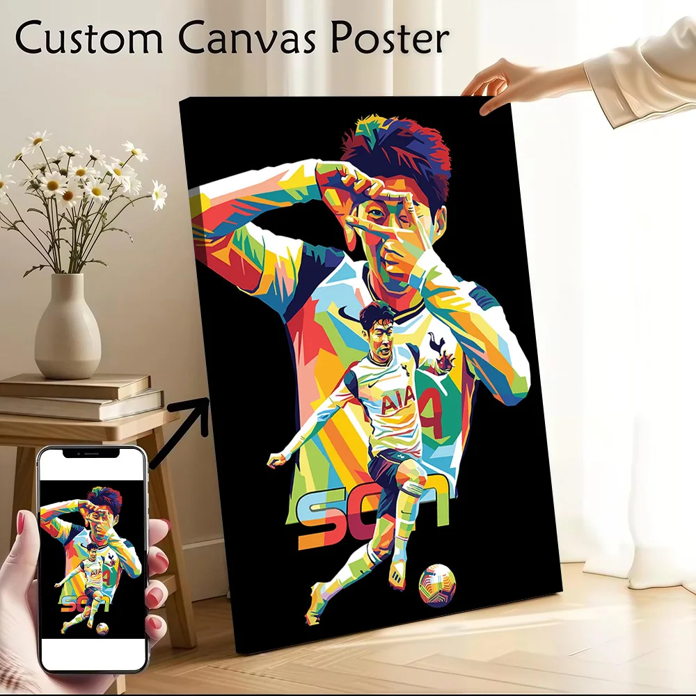 Son Heung-min Pop Art Canvas Poster Wall Art Customizable High Quality Printed Picture for Modern Home Decoration Ornaments Room