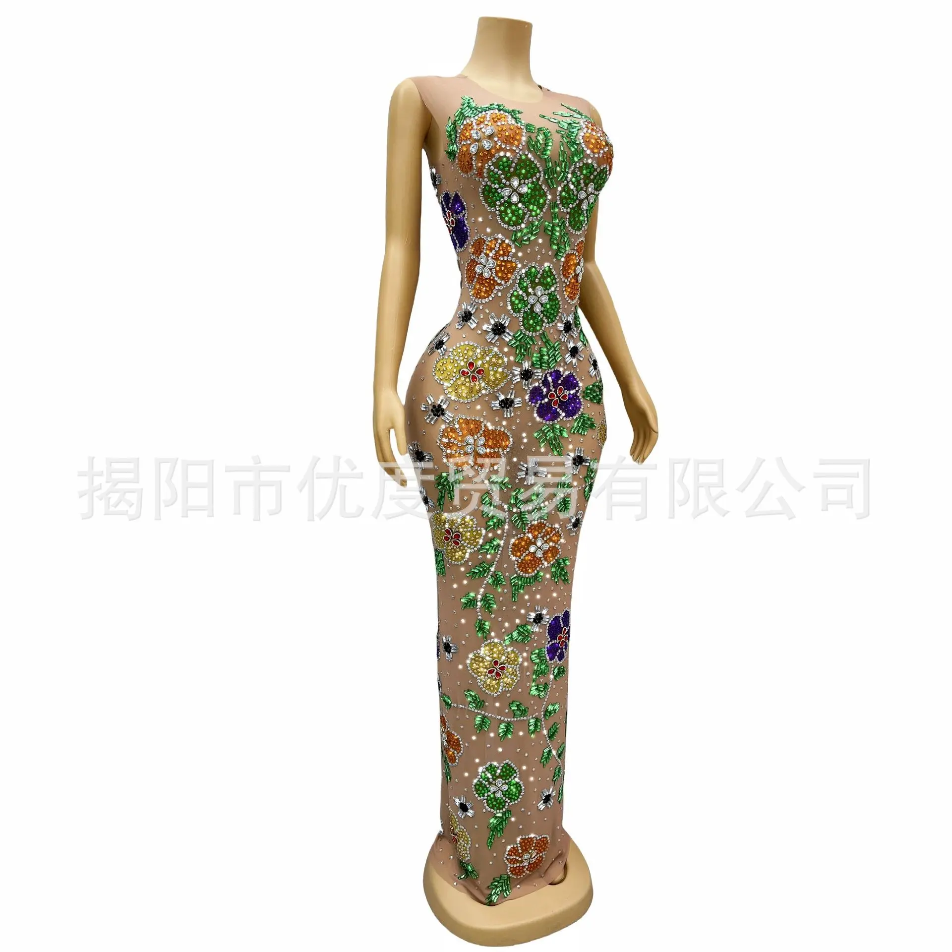 شخصية المتخصصة سليم صالح عبر الحدود نمط الصناعة الثقيلة حجر الراين فستان حفلة ليلة الأداء فستان Qianhua رداء fête #3