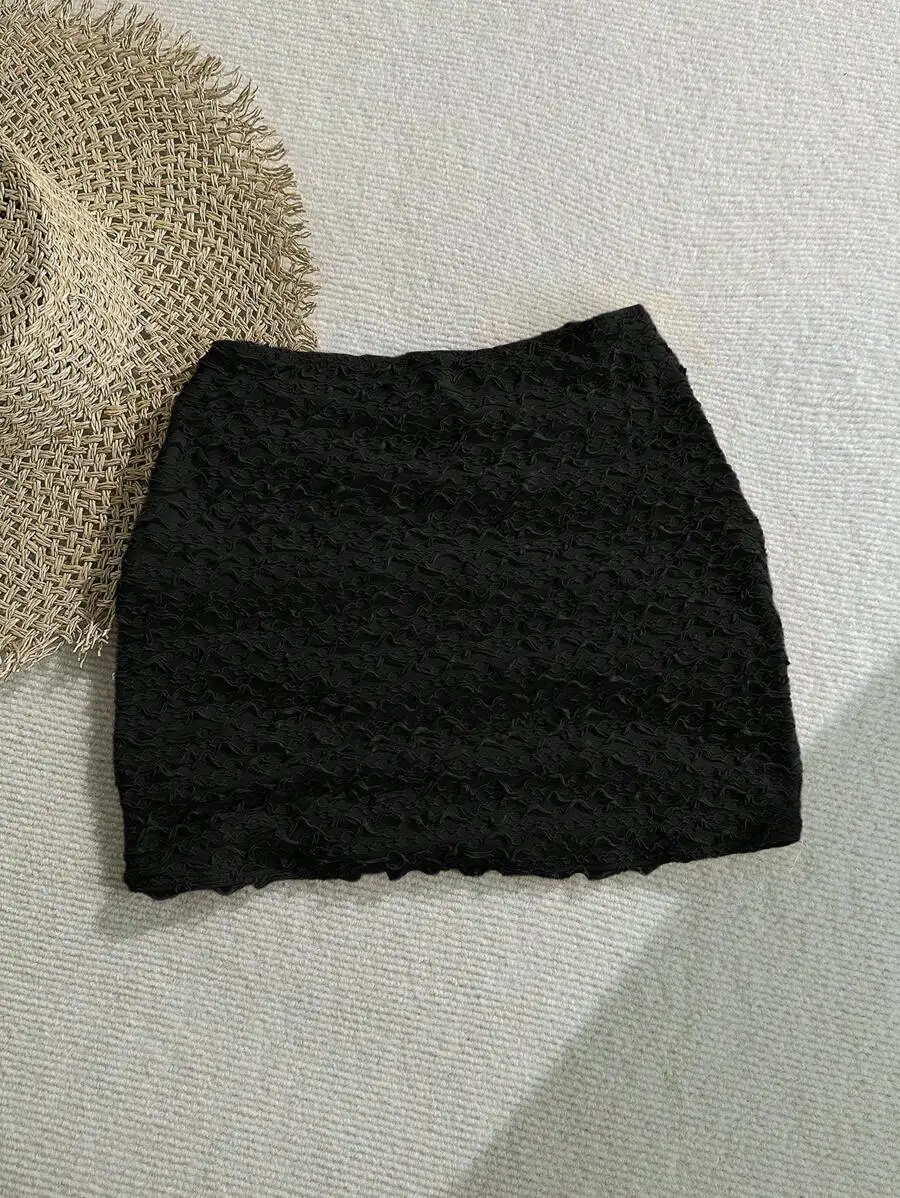 

Womens Black Ruched Mini Skirt For Summer Beach Casual Wear