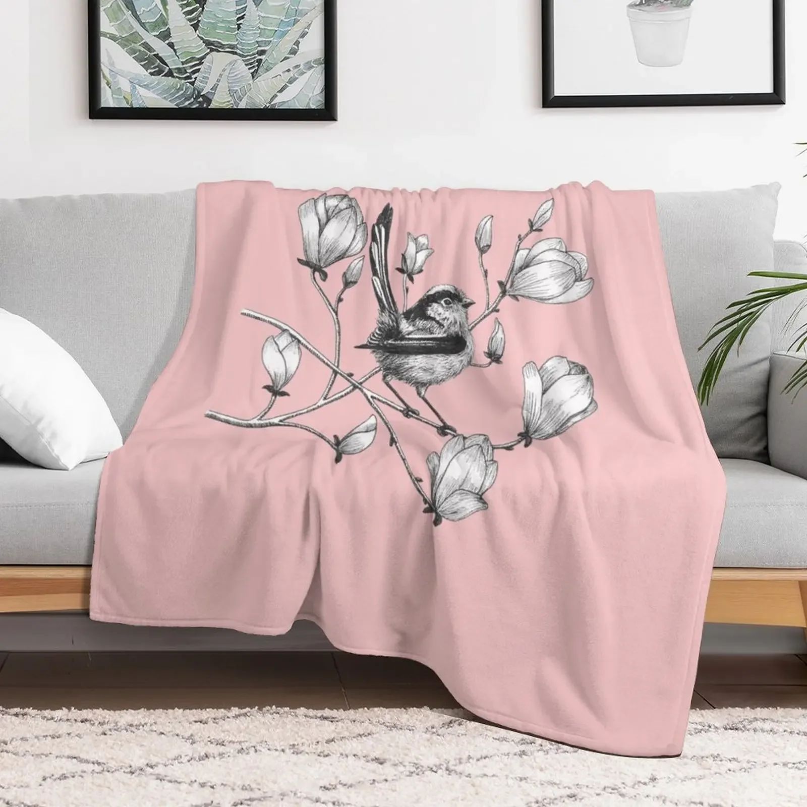 long tailed tit on magnolia tree Throw Blanket Weighted For Baby Luxury Designer Blankets