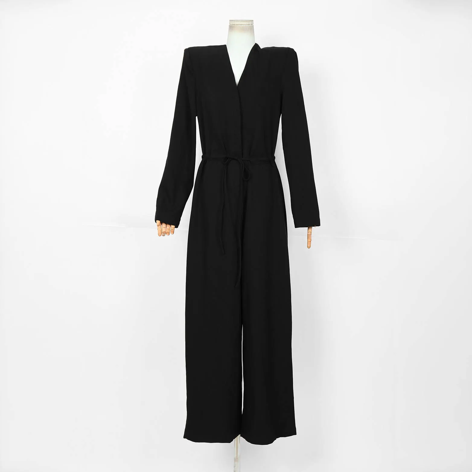 

Женский черный комбинезон, новинка весны 2025 года, комбинезон с v-образным вырезом и длинными рукавами, широкий комбинезон с поясом, элегантный повседневный комбинезон для офисной вечеринки