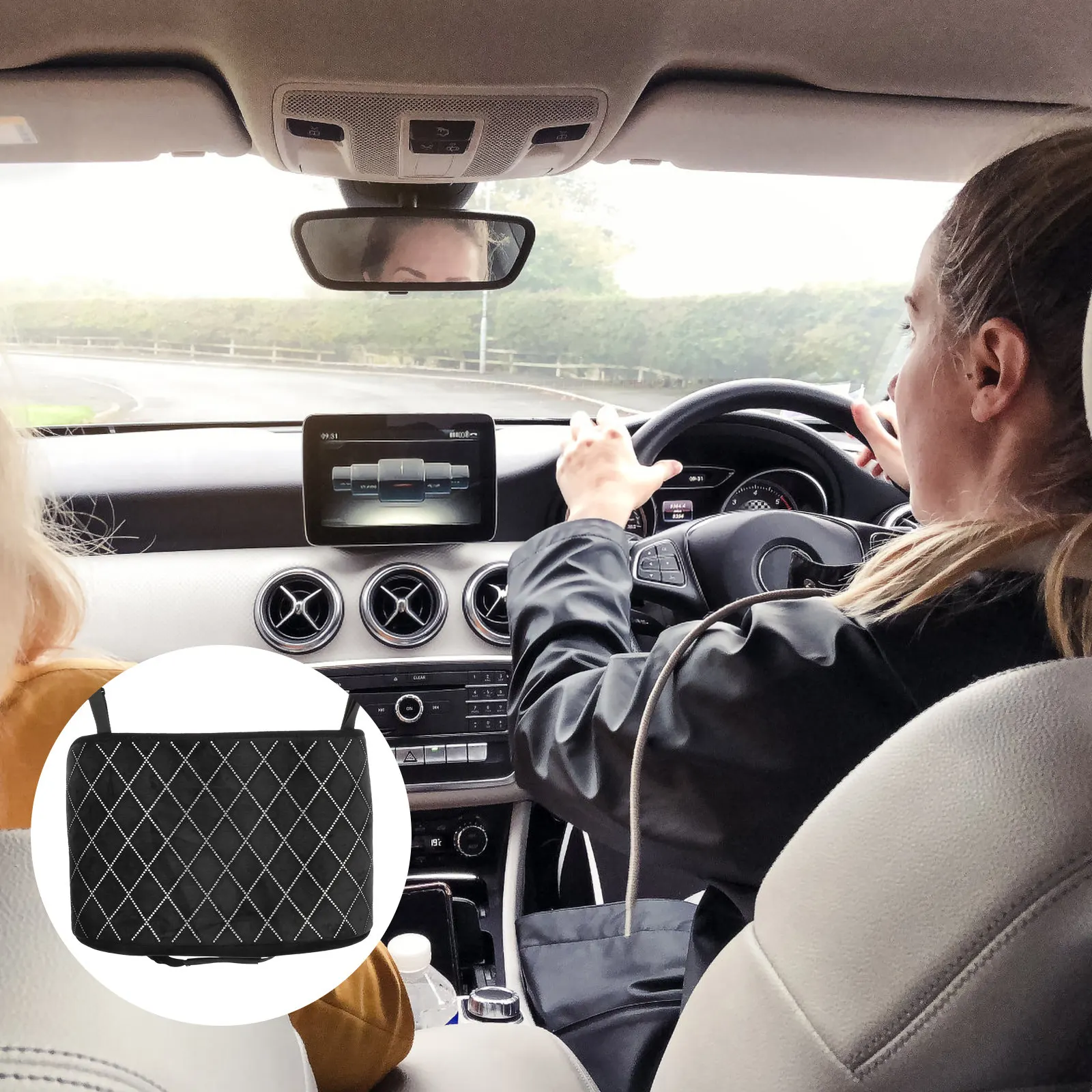Fashionable Simple Design Car Back Seat Organizer Bag Suspended Installation Large Capacity Storage Net Pouch Car Purse Holder