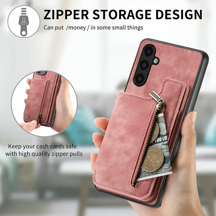 Reißverschluss-Brieftasche Lederhülle für Samsung Galaxy A57 A17 A54 A34 A36 A16 A56 5G Handy Etui A55 A35 A15 A37 A27 A18 A08 Kartenetui – Detail 1