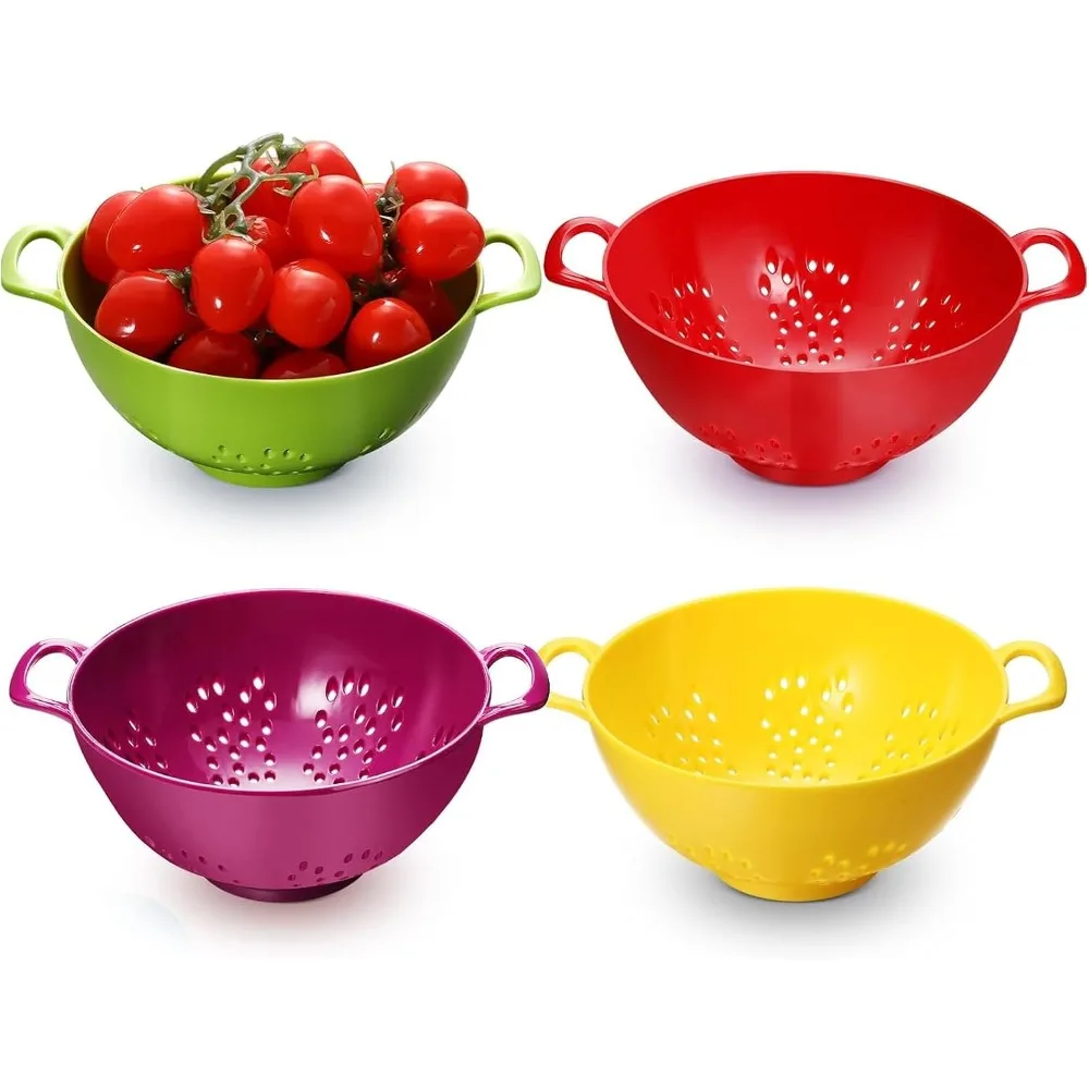 

7.5in Small Colander Set, 4pcs Food Strainer with Double Handles, Perfect for Straining Fruits, Veggies, Pasta - Drain Basket, B