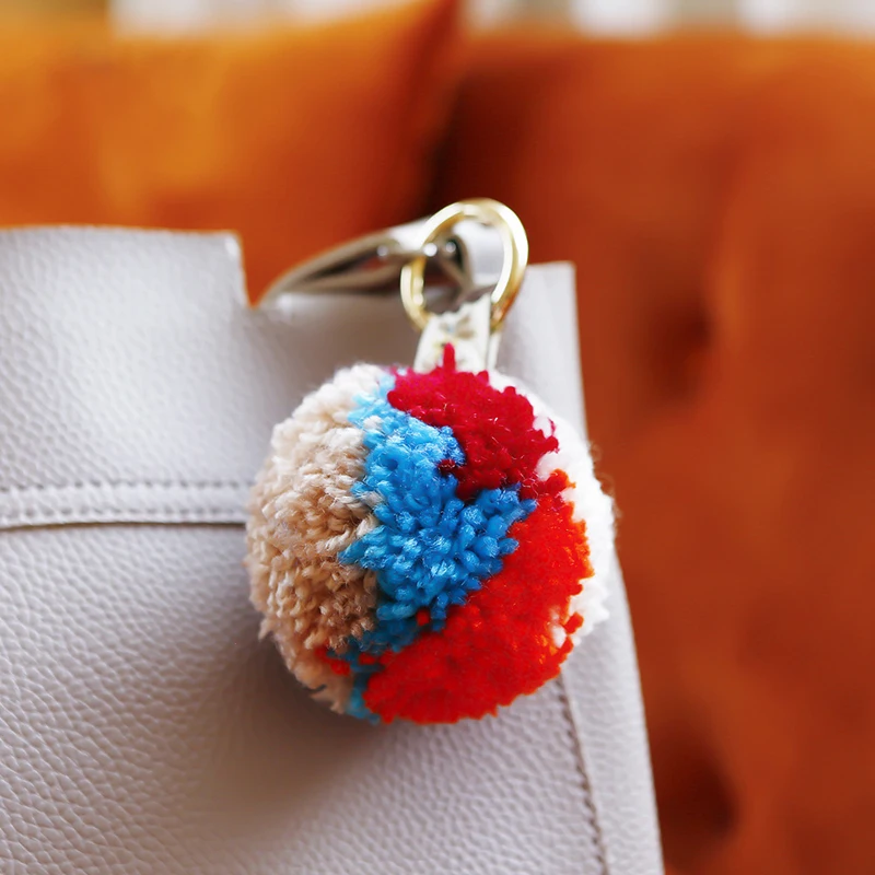 New Creative Cute Colourful Hairball Keychain Funny Girl Bag Charm Exquisite Hand-knitted Woolen Ball Ring Button Charm Gifts